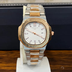 PP Nautilus White Dial Silver & Gold Chain